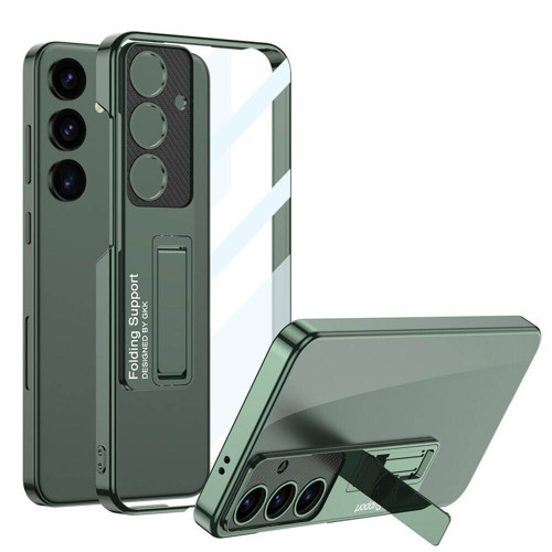 Galaxy S24 Kılıf Kamera Korumalı Şeffaf Tasarımlı Lego Standlı Kılıf - Yeşil