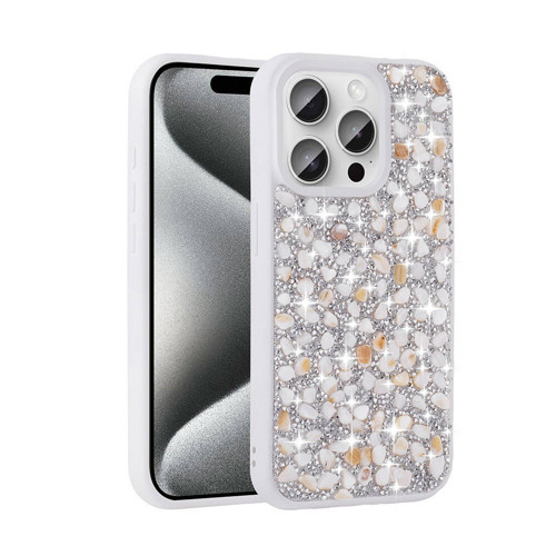 iPhone 15 Pro Kılıf Parlak Taşlı Tasarım Linea Kılıf - Beyaz