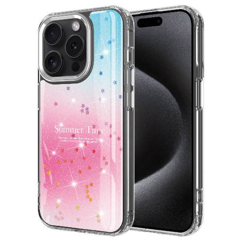 iPhone 15 Pro Max Kılıf Simli Desenli Parlak Task Kılıf - Pembe