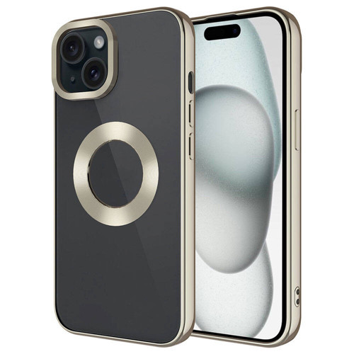 iPhone 15 Plus Kılıf Tek Kamera Çerçeveli Logo Gösteren Omega Kılıf - Titanyum