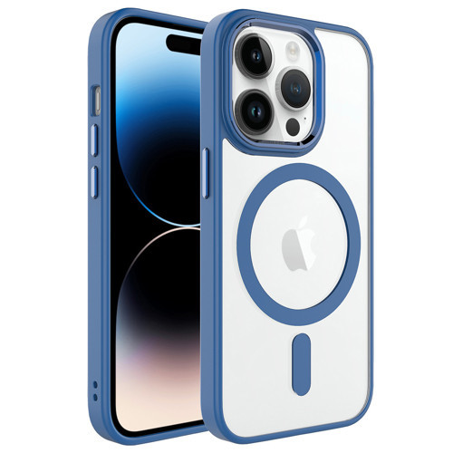 iPhone 14 Pro Kılıf Wireless Şarj Özellikli Krom M-safe Silikon Kılıf - Lavendery Gray
