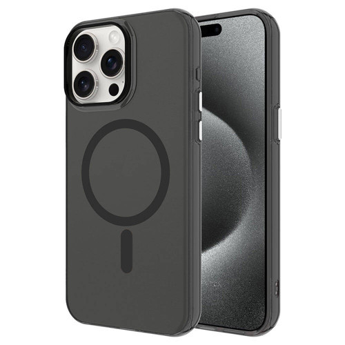 iPhone 15 Pro Max Kılıf M-safe Şarj Özellikli Buzlu Transparan C-Pro Sert Kılıf - Siyah