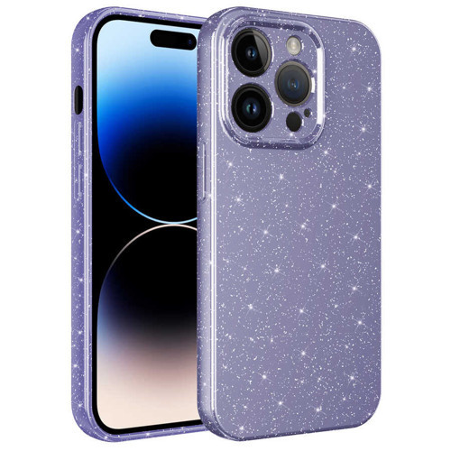 iPhone 14 Pro Kılıf Kamera Korumalı Simli Lüks Koton Kılıf - Mor