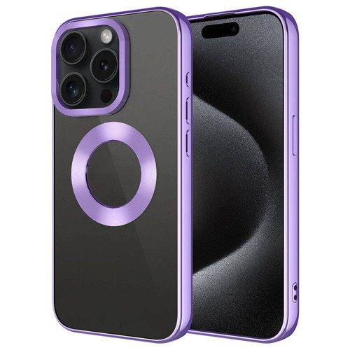 iPhone 15 Pro Kılıf Tek Kamera Çerçeveli Logo Gösteren Omega Kılıf - Lila