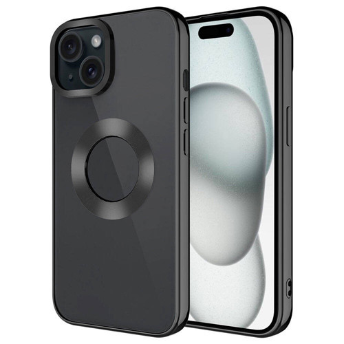 iPhone 15 Plus Kılıf Tek Kamera Çerçeveli Logo Gösteren Omega Kılıf - Siyah