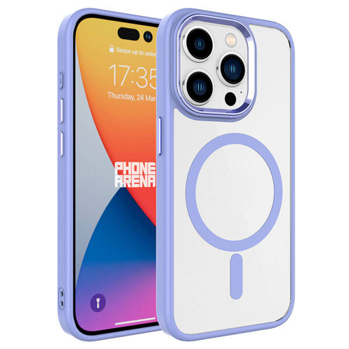iPhone 15 Pro Kılıf Wireless Şarj Özellikli Krom M-safe Silikon Kılıf - Lila