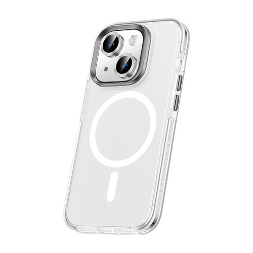 iPhone 15 Plus Kılıf Airbagli M-safe Wireless Şarj Özellikli Lens Koruyuculu Klaptika Kılıf - Renksiz