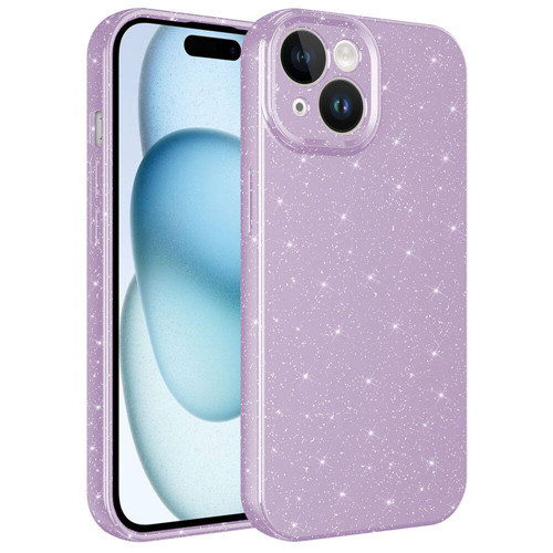 iPhone 15 Plus Kılıf Kamera Korumalı Simli Lüks Koton Kılıf - Lila