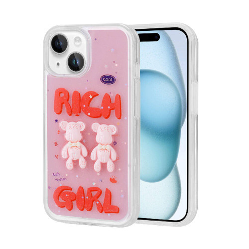 iPhone 15 Kılıf Kabartma Figürlü Parlak Minimini Silikon Kılıf - Kırmızı
