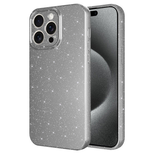 iPhone 15 Pro Kılıf Kamera Korumalı Simli Lüks Koton Kılıf - Gri