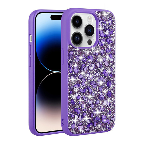 iPhone 14 Pro Max Kılıf Parlak Taşlı Tasarım Linea Kılıf - Mor