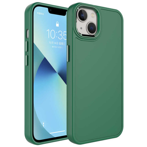 iPhone 13 Kılıf Metal Çerçeve ve Buton Tasarımlı Sert Botox Kılıf - Koyu Yeşil