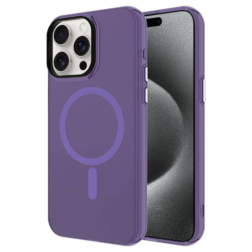 iPhone 15 Pro Max Kılıf M-safe Şarj Özellikli Buzlu Transparan C-Pro Sert Kılıf - Derin Mor