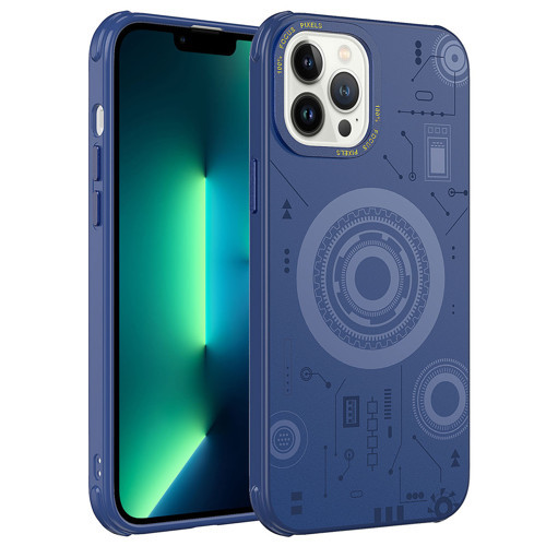 iPhone 13 Pro Max Kılıf Wireless Şarj Özellikli Desenli Hot Kılıf - Lacivert