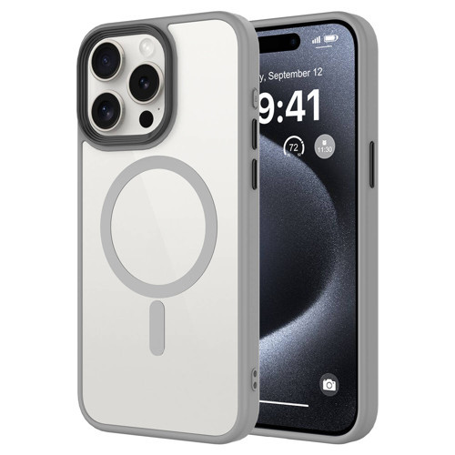 iPhone 15 Pro Kılıf Mat Arka Yüzey Wireless Şarj Özellikli Flet M-safe Kılıf - Titanyum