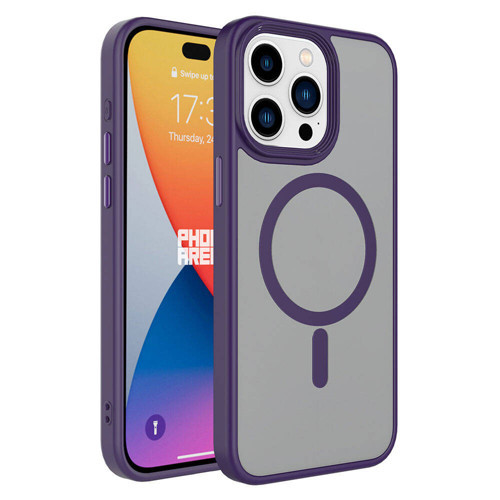 iPhone 15 Pro Kılıf Mat Arka Yüzey Wireless Şarj Özellikli Flet M-safe Kılıf - Derin Mor