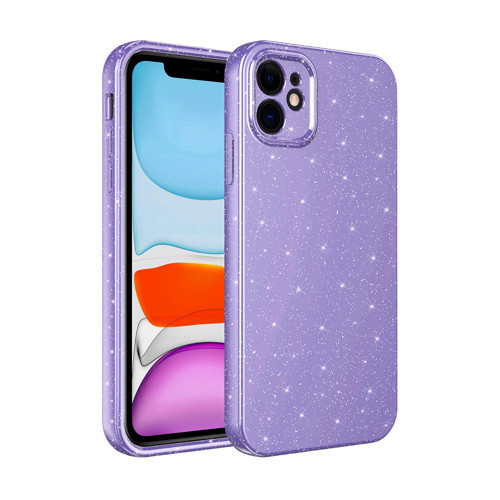 iPhone 11 Kılıf Kamera Korumalı Simli Lüks Koton Kılıf - Mor