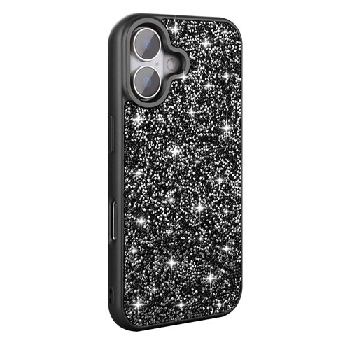 iPhone 16 Kılıf Parlak Taşlı Tasarım Pırlanta Kılıf - Siyah