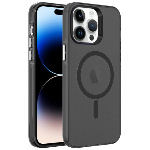 iPhone 14 Pro Kılıf M-safe Şarj Özellikli Buzlu Transparan C-Pro Sert Kılıf - Siyah