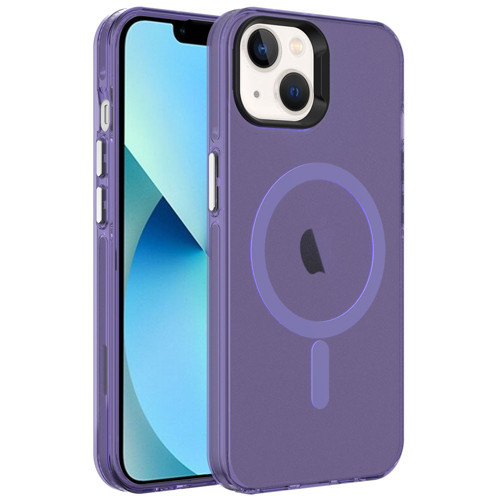 iPhone 14 Kılıf M-safe Şarj Özellikli Buzlu Transparan C-Pro Sert Kılıf - Derin Mor