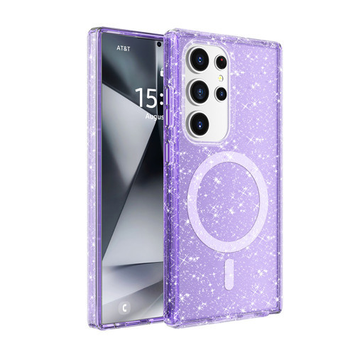 Galaxy S25 Ultra Kılıf M-safe Şarj Özellikli Parlayan Simli Saydam Renkli Allstar Kılıf - Mor
