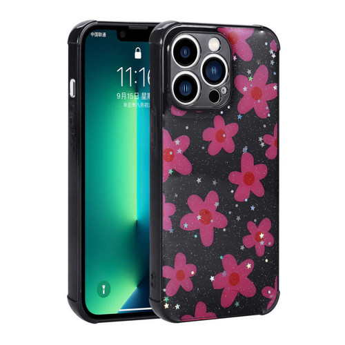 iPhone 13 Pro Kılıf Simli Desenli Kamera Korumalı Parlak Popy Kılıf - Çiçek