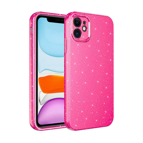 iPhone 11 Kılıf Kamera Korumalı Simli Lüks Koton Kılıf - Pembe Koyu