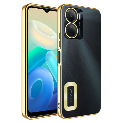 Vivo Y16 Kılıf Kamera Korumalı Logo Gösteren Omega Kılıf - Gold