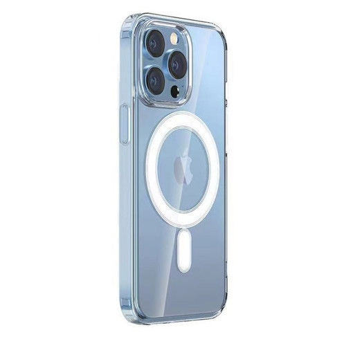 iPhone 14 Pro Kılıf M-safe Şarj Özellikli Şeffaf Sert PC Embos Kılıf - Renksiz