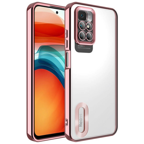 Xiaomi Redmi 10 Kılıf Kamera Korumalı Logo Gösteren Omega Kılıf - Rose Gold