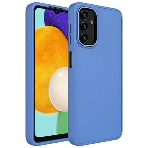 Galaxy A04S Kılıf Metal Çerçeve ve Buton Tasarımlı Silikon Luna Kılıf - Lavendery Gray