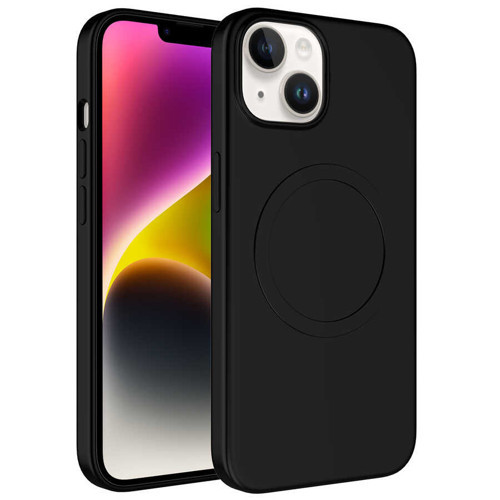 iPhone 14 Plus Kılıf M-safe Wireless Şarj Özellikli Pastel Renk Silikon Plas Kılıf - Siyah