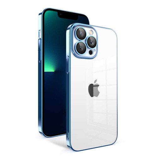 iPhone 13 Pro Max Kılıf Kamera Korumalı Renkli Çerçeveli Garaj Kılıf - Mavi Açık