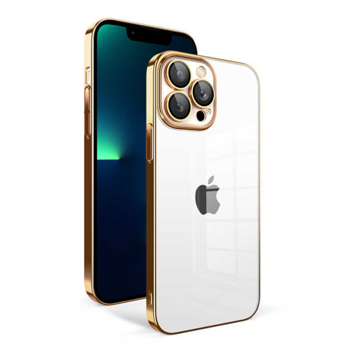 iPhone 13 Pro Max Kılıf Kamera Korumalı Renkli Çerçeveli Garaj Kılıf - Gold