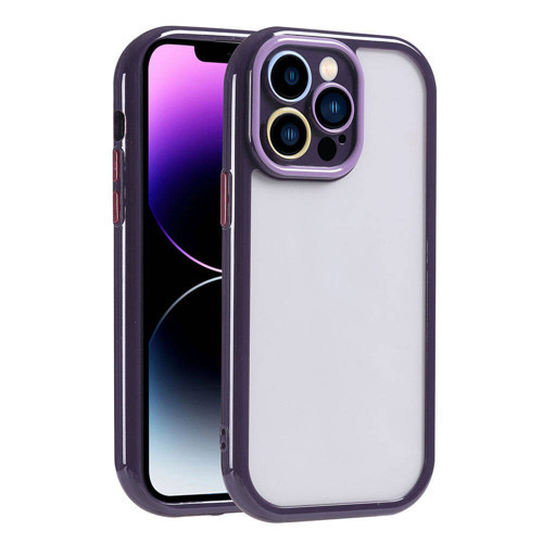 iPhone 14 Pro Max Kılıf Kamera Korumalı Renkli Kenar ve Çerçeve Tasarımlı Vitamin Kılıf - Derin Mor