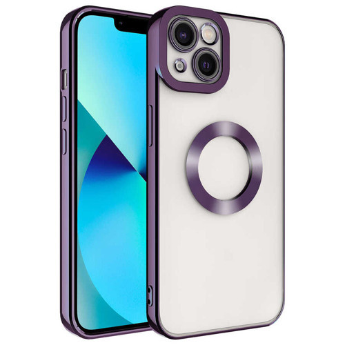 iPhone 13 Kılıf Kamera Korumalı Logo Gösteren Omega Kılıf - Derin Mor