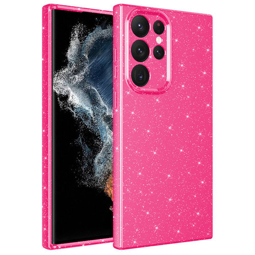 Galaxy S22 Ultra Kılıf Kamera Korumalı Simli Lüks Koton Kılıf - Pembe Koyu