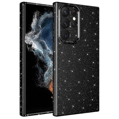 Galaxy S22 Ultra Kılıf Kamera Korumalı Simli Lüks Koton Kılıf - Siyah