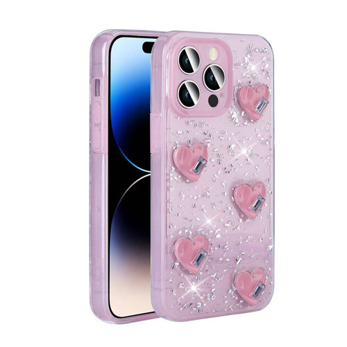 iPhone 14 Pro Max Kılıf Airbagli Simli Arka Yüzey Işıltı Silikon Kılıf - Pembe
