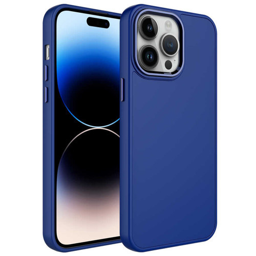 iPhone 14 Pro Max Kılıf Metal Çerçeve ve Buton Tasarımlı Silikon Luna Kılıf - Lacivert