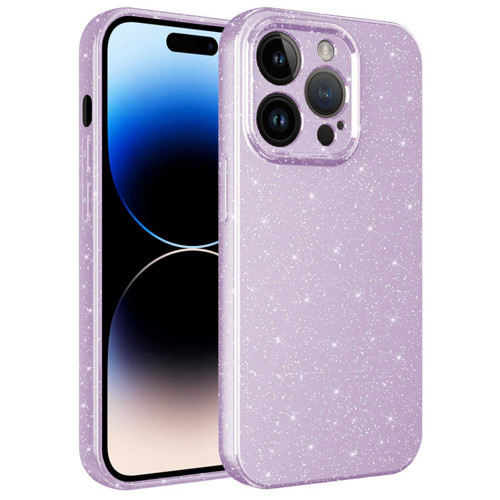 iPhone 14 Pro Kılıf Kamera Korumalı Simli Lüks Koton Kılıf - Lila