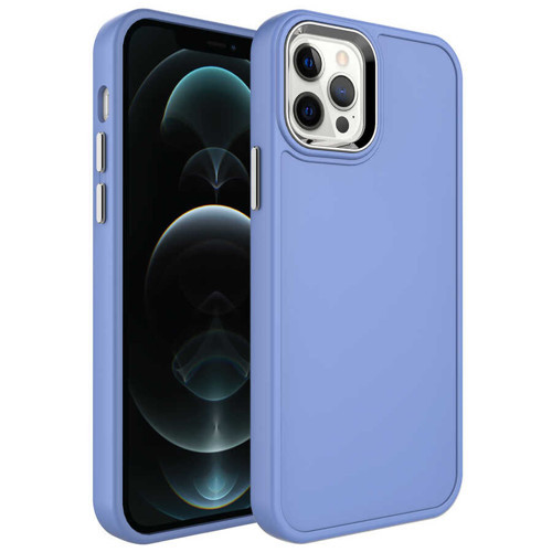 iPhone 12 Pro Max Kılıf Metal Çerçeve ve Buton Tasarımlı Sert Botox Kılıf - Lavendery Gray