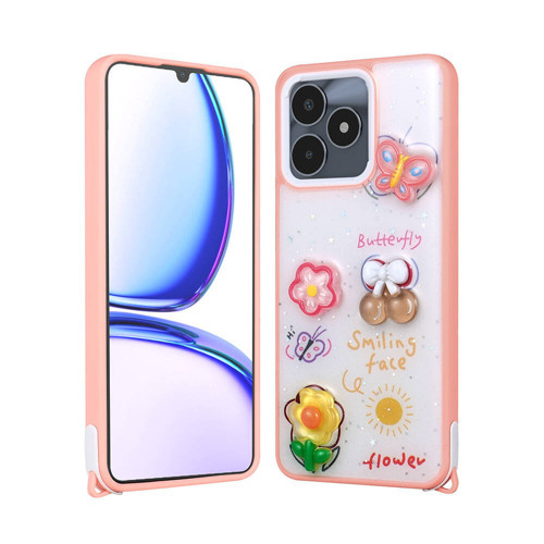 Realme C53 Kılıf Parlayan Simli Kabartma Figürlü Cevze Kılıf - Pembe