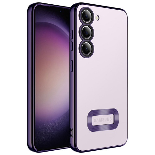 Galaxy S23 Kılıf Kamera Korumalı Logo Gösteren Omega Kılıf - Derin Mor