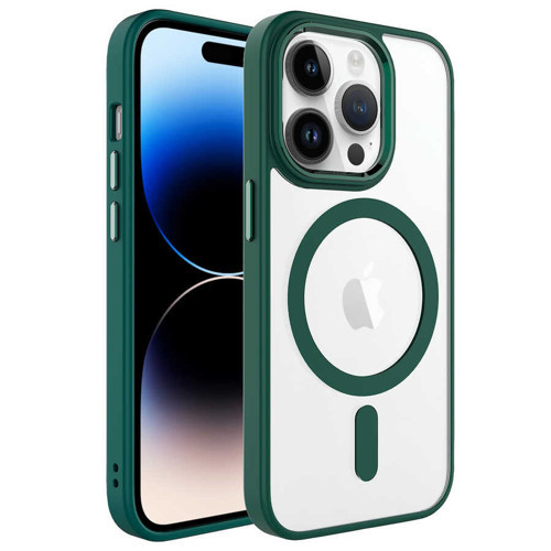 iPhone 14 Pro Max Kılıf Wireless Şarj Özellikli Krom M-safe Silikon Kılıf - Koyu Yeşil