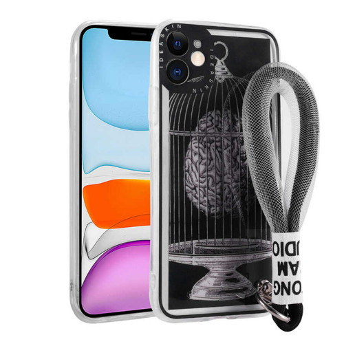 iPhone 11 Kılıf Desenli El Askılı İpli Astana Silikon Kılıf - Kafes