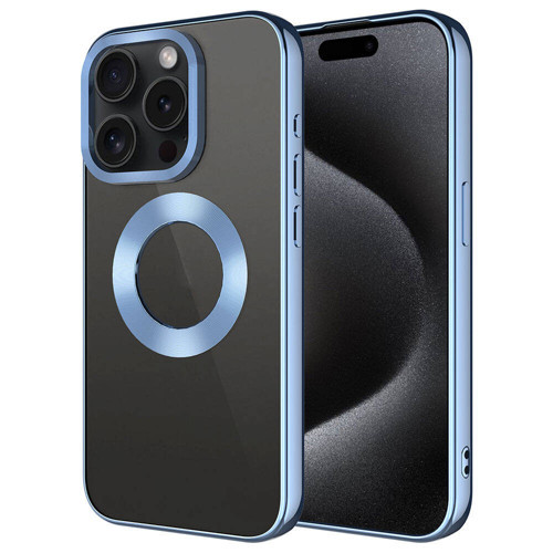 iPhone 15 Pro Max Kılıf Tek Kamera Çerçeveli Logo Gösteren Omega Kılıf - Sierra Mavi