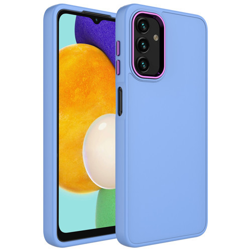 Galaxy A04S Kılıf Metal Çerçeve ve Buton Tasarımlı Silikon Luna Kılıf - Lila