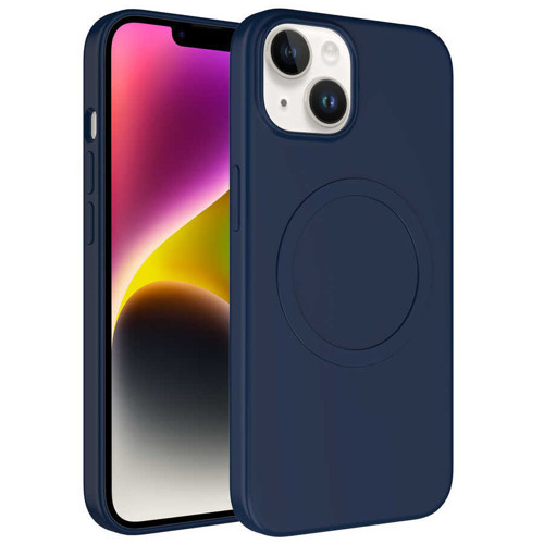 iPhone 14 Plus Kılıf M-safe Wireless Şarj Özellikli Pastel Renk Silikon Plas Kılıf - Lacivert