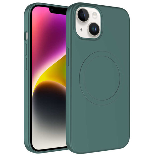 iPhone 14 Plus Kılıf M-safe Wireless Şarj Özellikli Pastel Renk Silikon Plas Kılıf - Koyu Yeşil